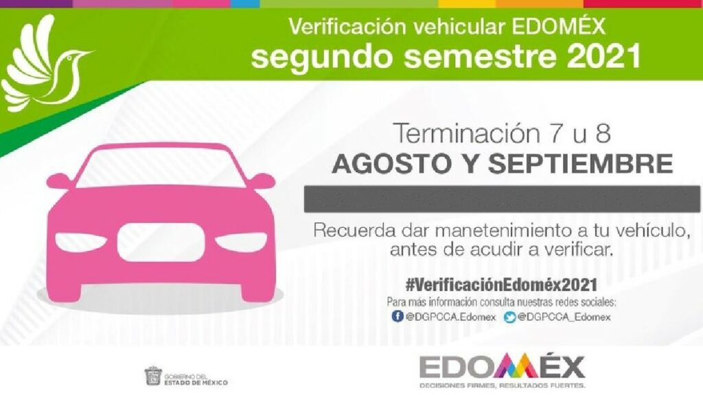 Verificación vehicular Edomex 2021. Último día para verificar engomado rosa Foto: Especial